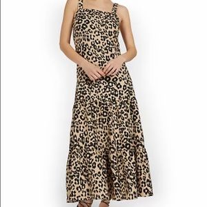 Linen-Blend Leopard-Print Maxi Dress